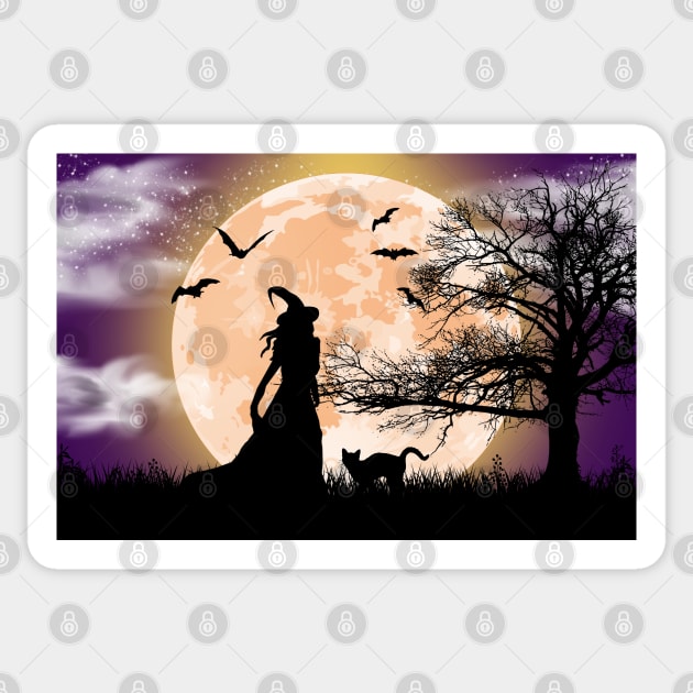 Mystical Witch, Black Cat, Full Moon Sticker by HolidayBug